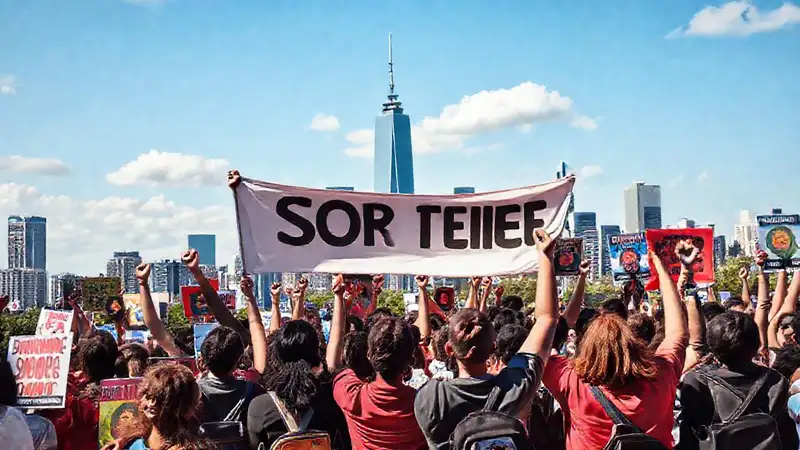 Activistas diversos con esperanza y símbolos de lucha