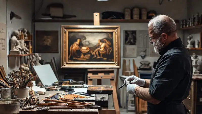 Espacio de conservación con herramientas y arte delicado