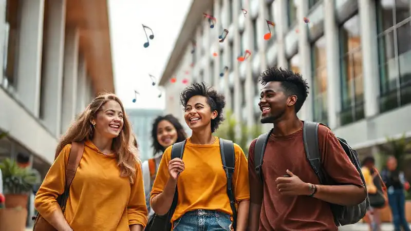 Estudiantes diversos conectan en campus vibrante