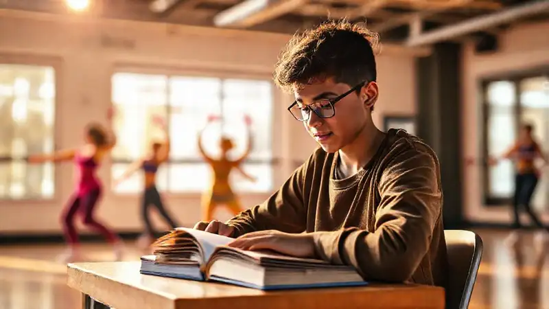 Joven estudia y baila con energía positiva