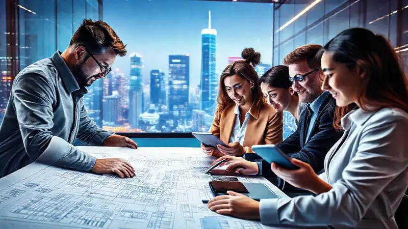 Arquitectura moderna con profesionales y tecnología innovadora