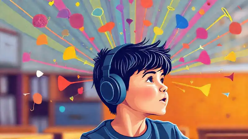Estudiante escuchando con auriculares en clase