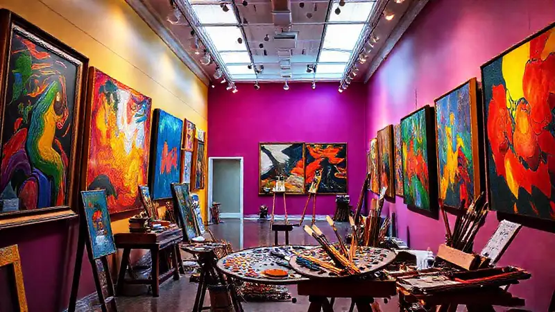Interior de museo de arte vibrante y creativo