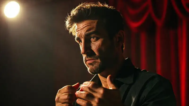 Actor nervioso en escena con concentración