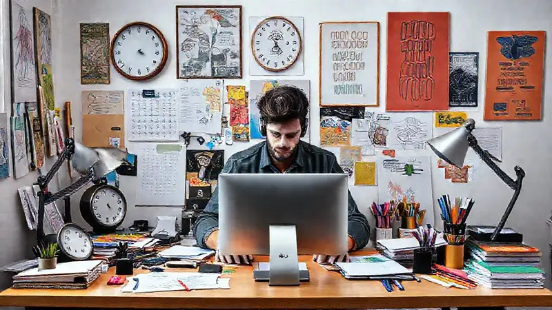 Diseñador en un espacio creativo y organizado
