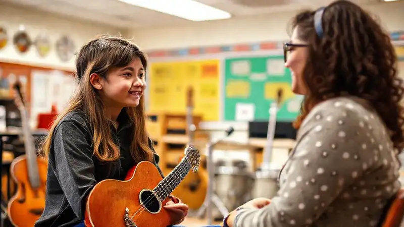 Entrevista en escuela de música, ambiente acogedor