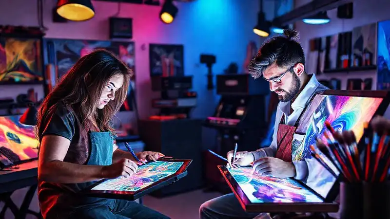Estudio de arte moderno con tecnología y creatividad
