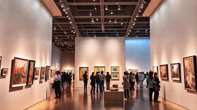 Galería moderna con arte y ambiente vibrante