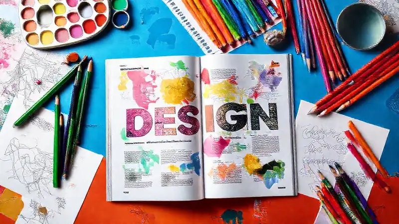 Diseño creativo con instrumentos y colores vibrantes