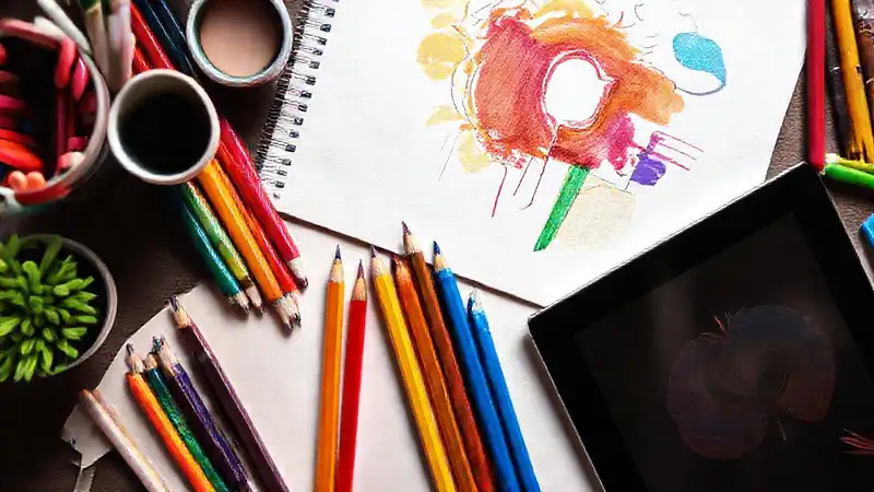 Materiales creativos y coloridos para dibujo