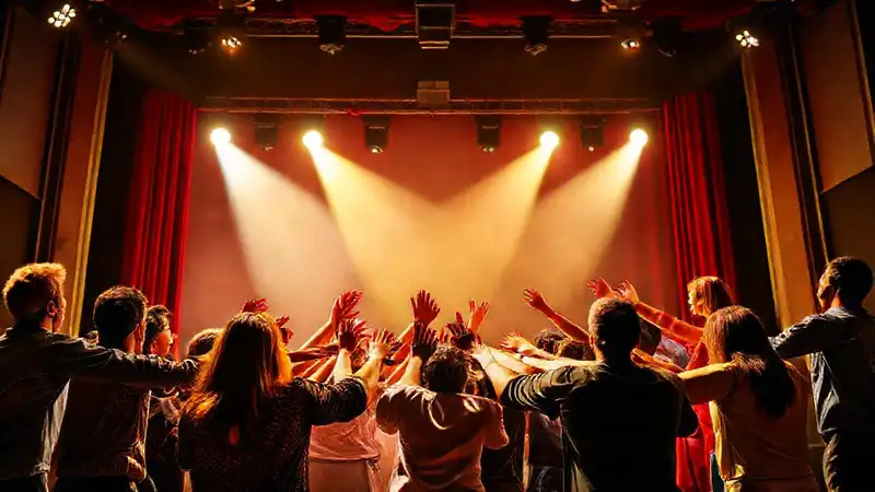 Diversas personas colaboran en un escenario vibrante