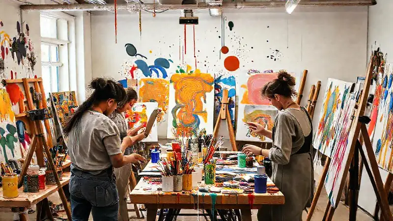 Artistas crean en un estudio vibrante y diverso