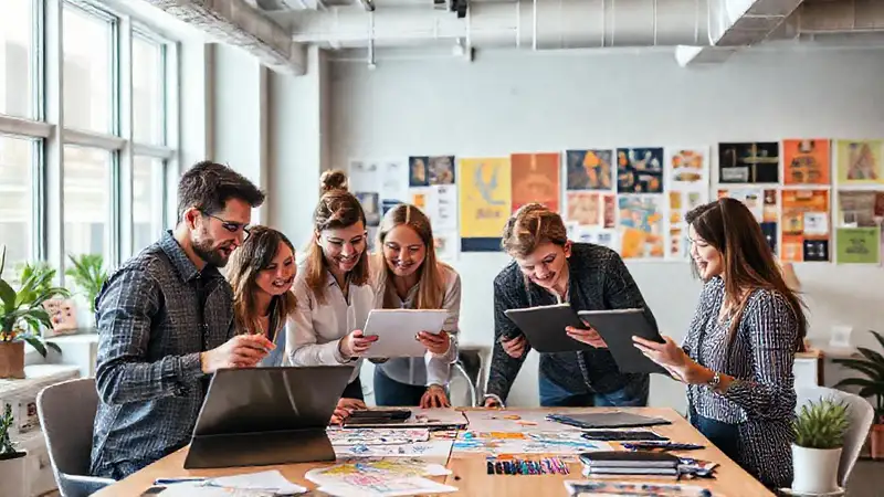 Espacio creativo y colaborativo con diseño vibrante