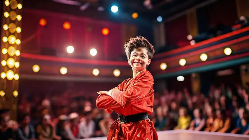 Joven artista confiado en el escenario