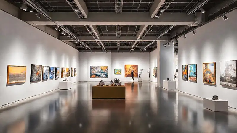 Galería moderna con arte innovador y minimalista