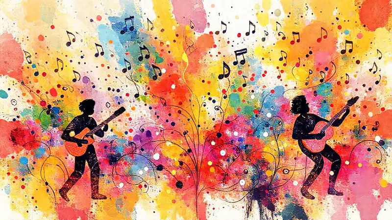 Notas musicales vibrantes y creativas en acción