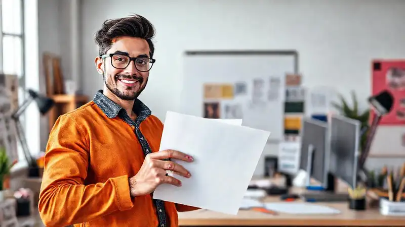 Diseñador gráfico muestra su portafolio profesional