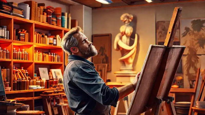 Artista crea obra en un estudio vibrante