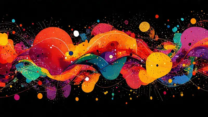 Arte digital con formas y colores vibrantes