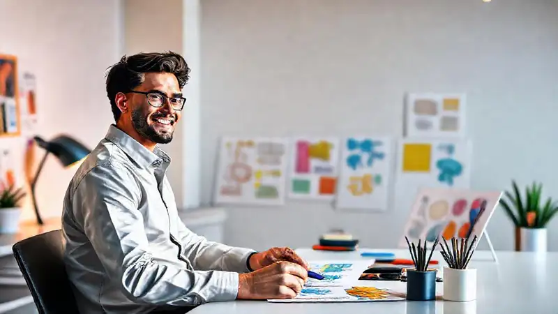 Diseñador gráfico en entrevista con ideas creativas
