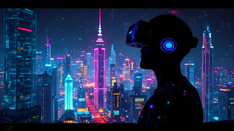 Ciudad futurista con luz y hologramas vibrantes