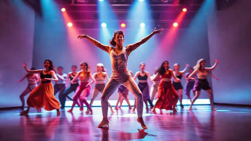 Bailarines en escena vibrante y expresiva