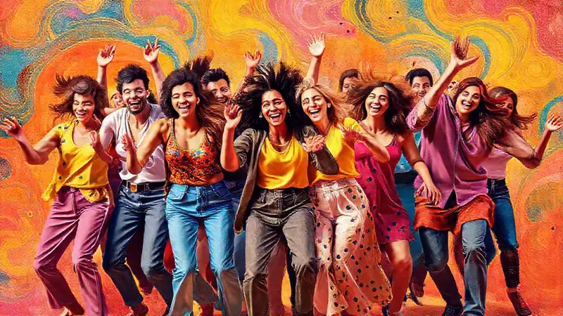 Grupo diverso bailando con energía y alegría