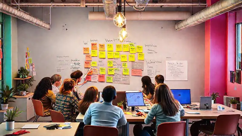 Espacio creativo con ideas y colaboración vibrante