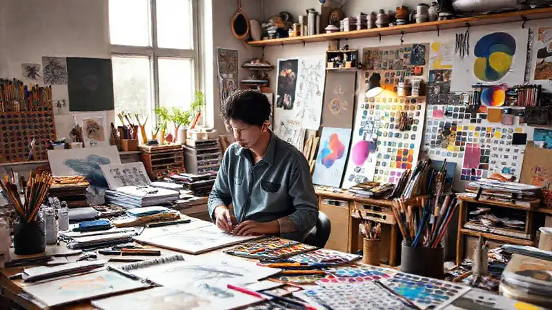 Espacio creativo con herramientas y ambiente inspirador