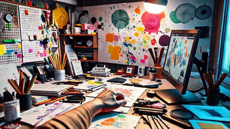 Espacio creativo con arte digital y energía