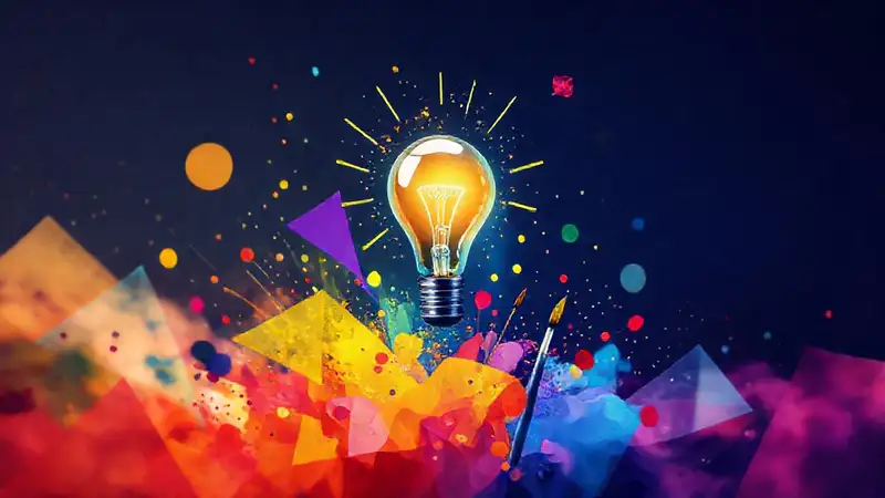 Formas abstractas y herramientas creativas vibrantes