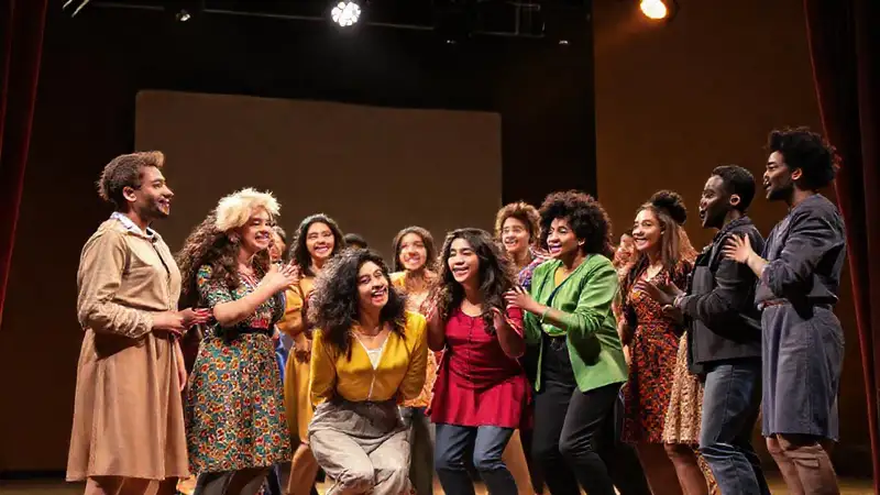 Actores diversos ensayan en un escenario colaborativo