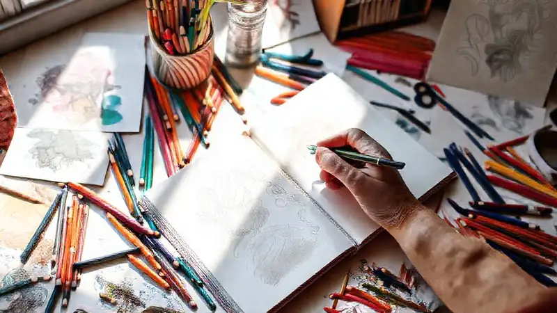 Boceto artístico en un ambiente acogedor y colorido