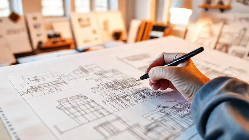 Bocetos arquitectónicos creativos en ambiente inspirador