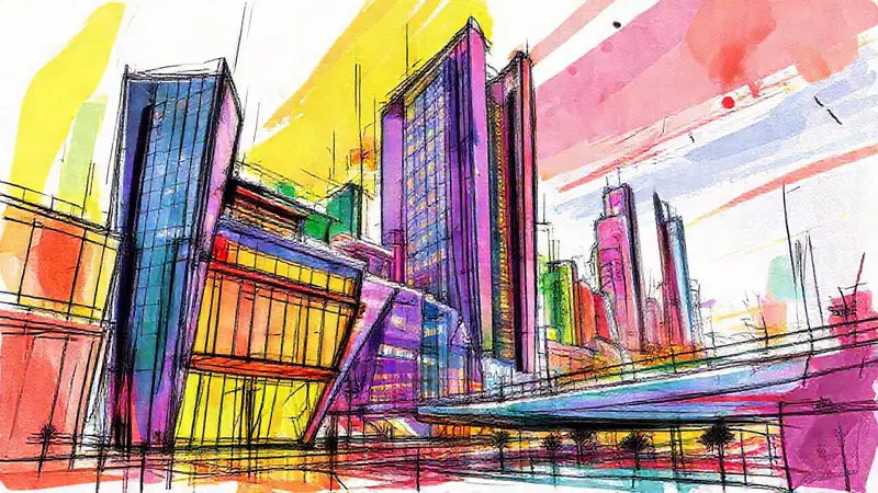 Borradores modernos fusionan arte vibrante y arquitectura