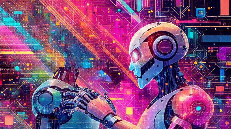 Arte digital futurista de humano y robot