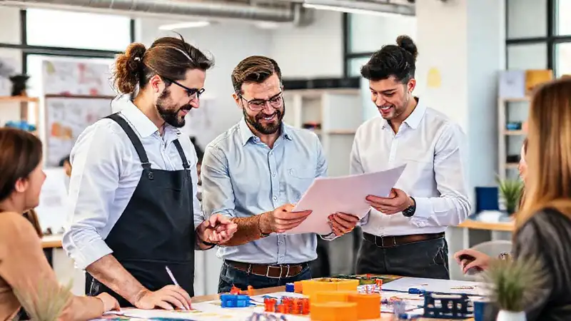 Diseñador industrial colabora en ambiente creativo