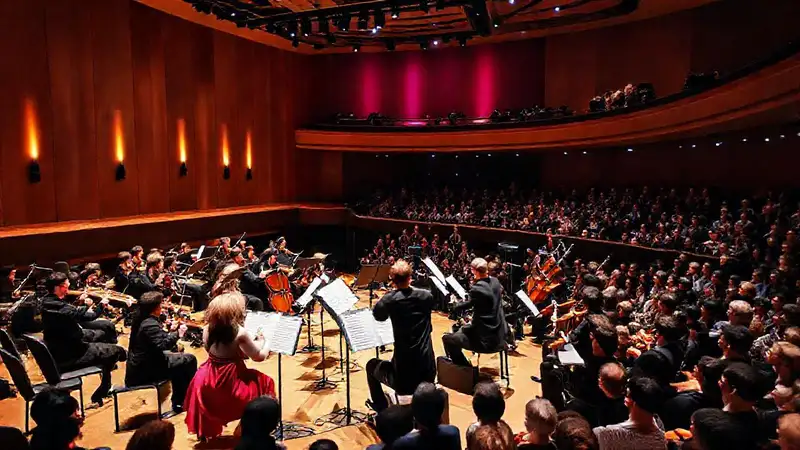 Músicos variados en escenario elegante y moderno