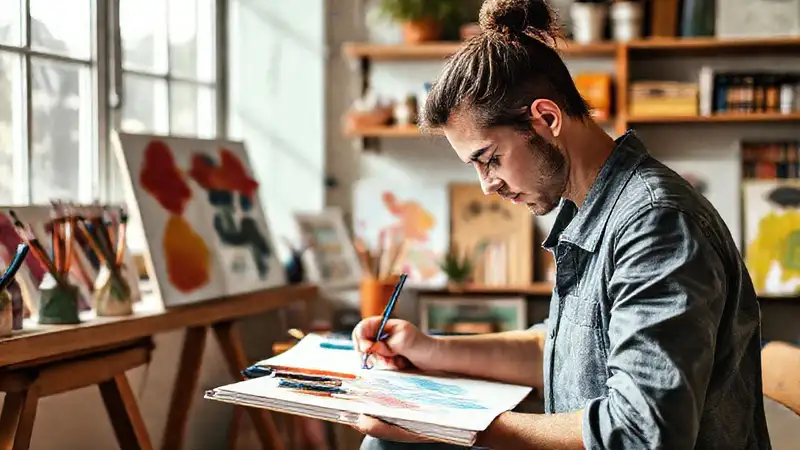 Estudio de arte luminoso y creativo organizado