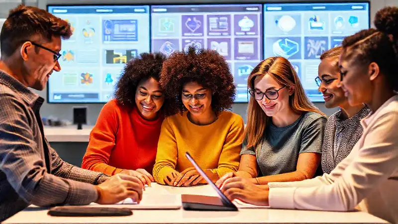 Personas diversas usando interfaces accesibles inclusivas