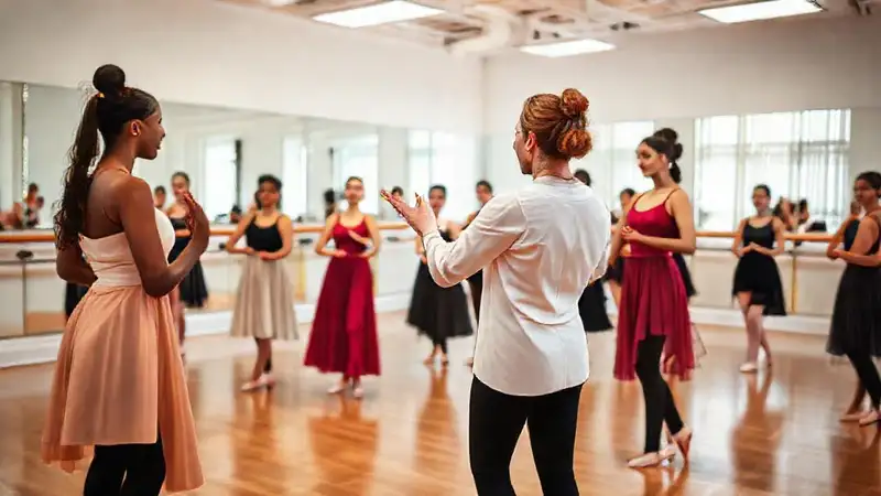 Profesor de danza enseña ballet a estudiantes