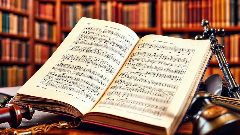 Partituras musicales en una biblioteca vibrante