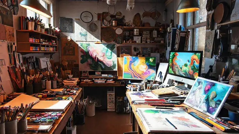 Espacio artístico colorido y creativo
