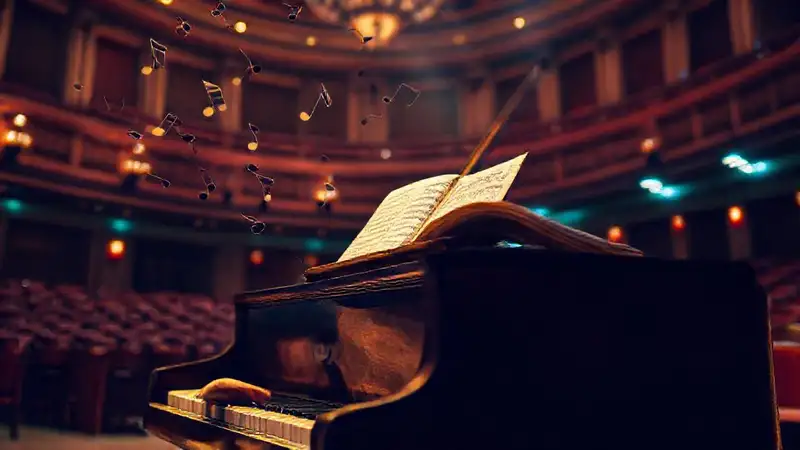Notas musicales, piano y concierto clásico