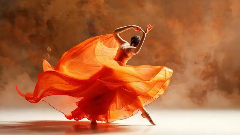 Bailarina elegante con movimientos creativos y coloridos