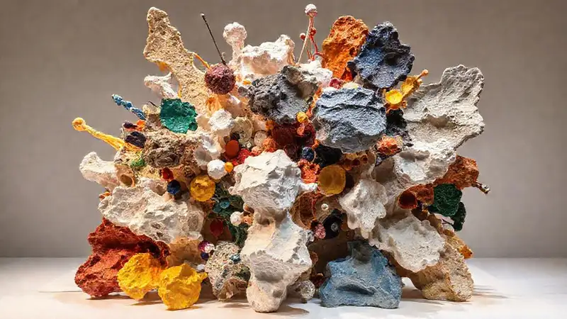 Escultura moderna con texturas vibrantes y expresivas