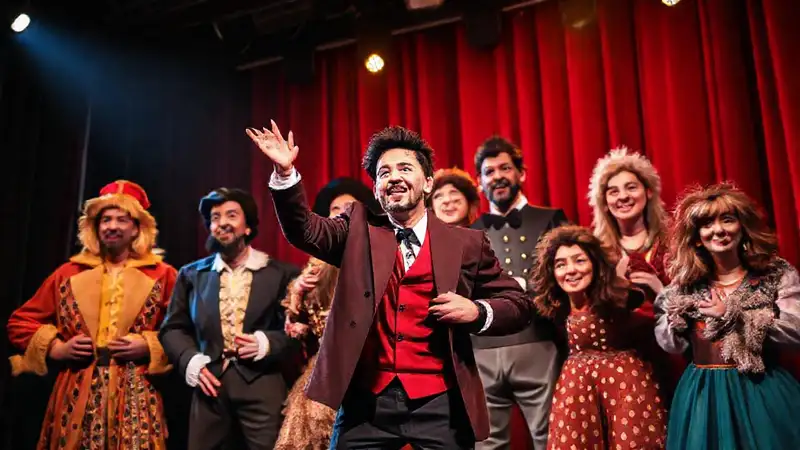 Actor en escena con disfraces y energía
