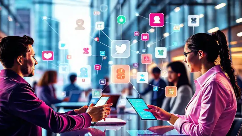 Diseño moderno con íconos y colaboración digital
