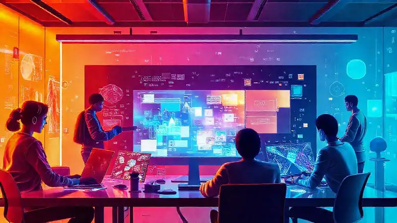 Herramientas digitales creativas en espacio futurista