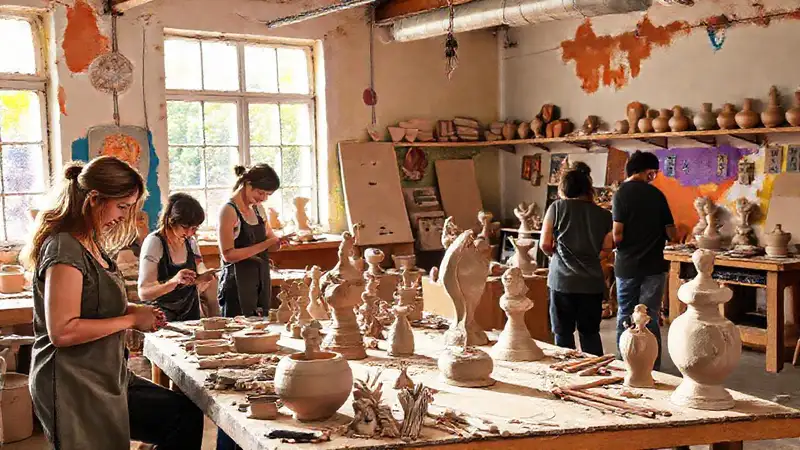 Taller de escultura con artistas y arcilla